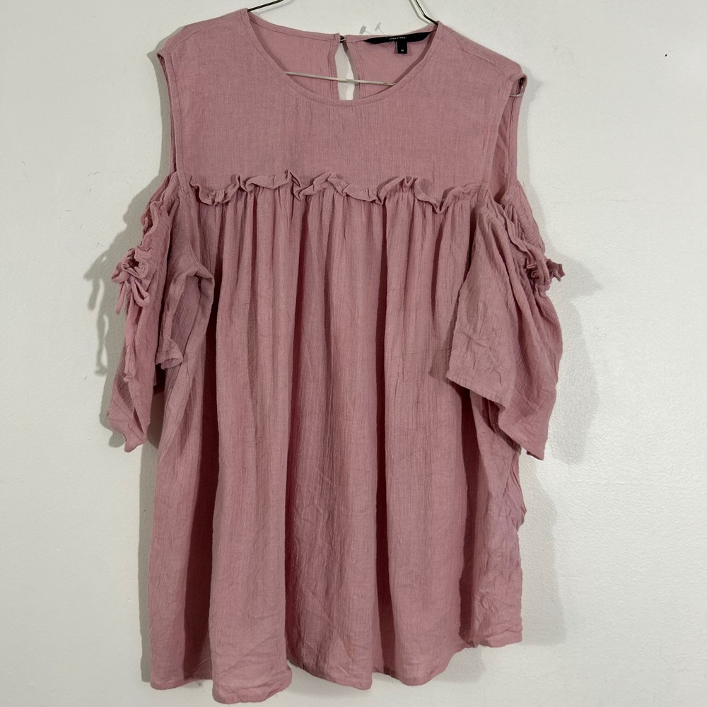 Vero Moda Cold Shoulder Top Pink Ruffle‎ Short Sleeve Blouse Womens Size M